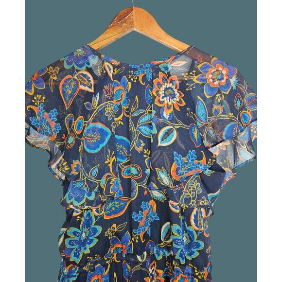 A New Day Navy Floral Sheer Flutter Sleeves Lightweight Flowy Maxi Dress Size L - Picture 6 of 12